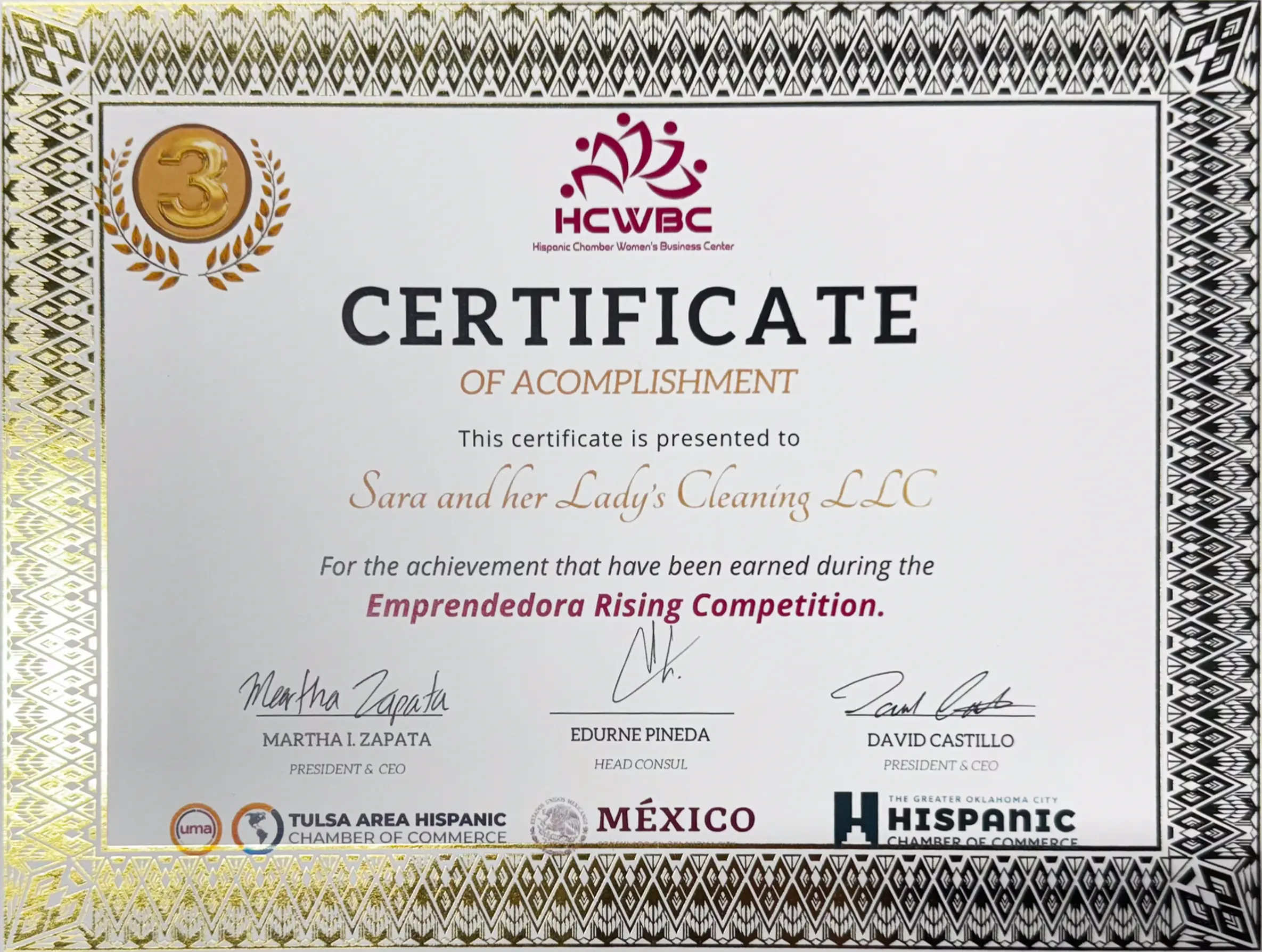 HCWBC Certificate of accomplishment